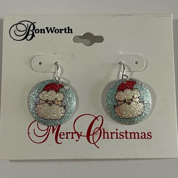 NEW BonWorth Glittery Santa Earrings - Picture 1 of 3